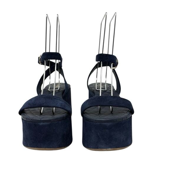 Chanel Suede Calfskin Platform Wedge Sandals Blue Size 39 - Picture 5 of 15